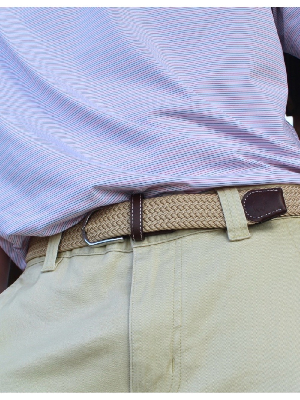 Roostas Size Medium 33-38” The Palm Beach Solid Woven Stretch Belt Beige